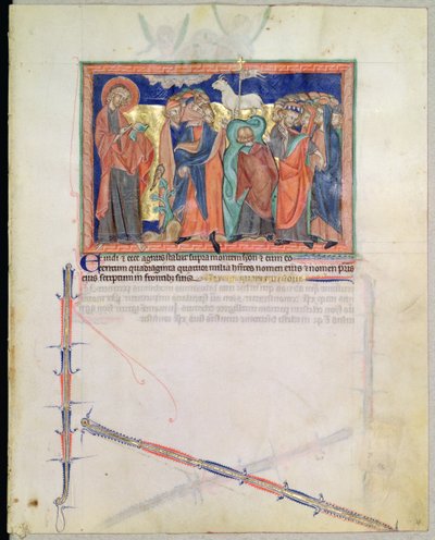 St. John the Evangelist Watching One Hundred and Forty-Four Thousand Worship the Lamb on Mount Zion, from the Gulbenkian Apocalypse, c.1265-70 by English School